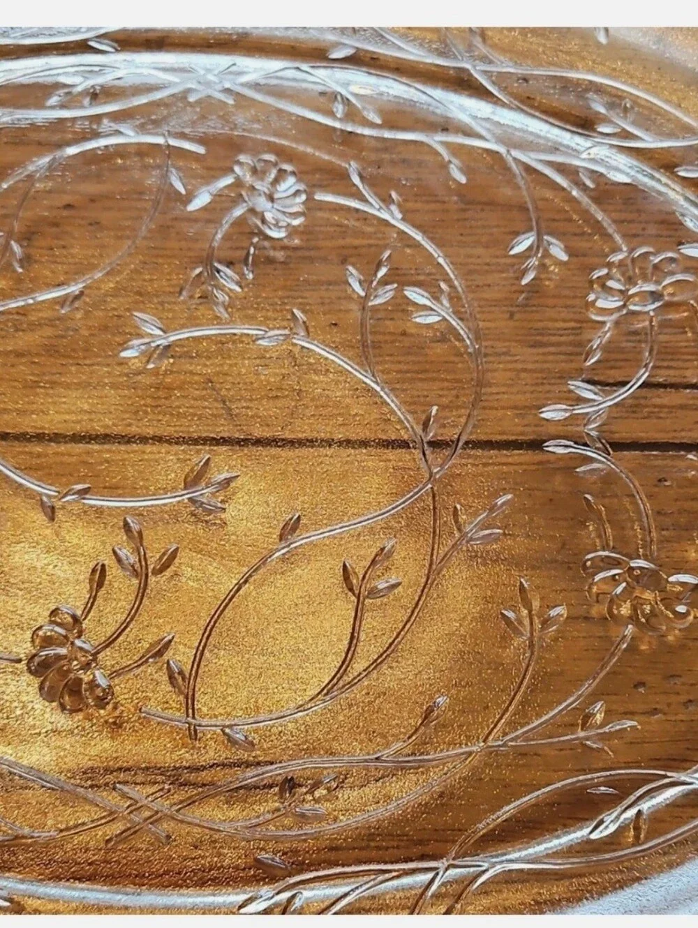 Princess House Clear Etched Floral Glass Platter